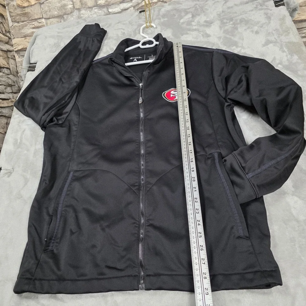 San Francisco 49ers Track Jacket Full Zip Antigua Mens L Black Excellent Sporty